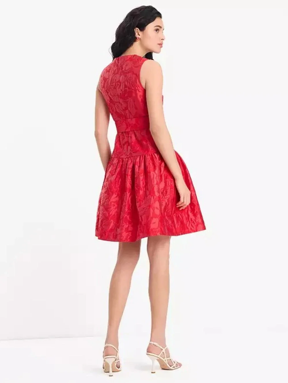 Kate Spade Julia Red Floral Brocade Fit & Flare Dress with Waist Tie, Size 00.